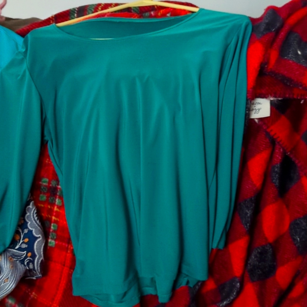 Beautiful turquoise long sleeve silk blouse very comfortable, casual. Formal for